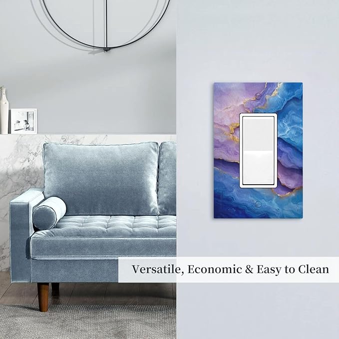 Decorative Outlet Covers Abstract Blue Purple Gold Marble Texture 1 Gang Rocker Light Switch Cover Plate Single Decora Light Switch Covers Wall Plate Faceplate for Bathroon Kitchen Decor