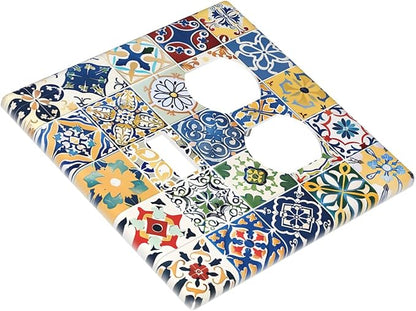Wallplates Moroccan Traditional Mexican Talavera Til 1 Toggle 1 Duplex Switch Plate Electrical GFCI Faceplate Decorative Light Switch Covers for Kitchen Home Decor