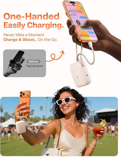 TORRAS EasyGo Portable Charger, 45W Fast Charging 10000mAh Power Bank [Travel & Daily Essentials] Built in Cable USB C, Phone Battery Pack Powerbank for iPhone Air/17/16/15 Series, Samsung, iPad etc