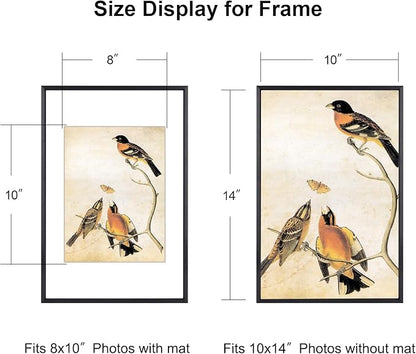 10x14 Picture Frame, Black Aluminum Metal Photo Frames with HD Glass, Fits 8x10 with Mat or 10 x 14 without Mat, Display for Wall