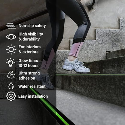 Anti Slip Glow in The Dark Traction Tape 2Inch x 16ft – Heavy Duty Adhesive Grip Non Skid Tape for Stairs Waterproof Safety - Outdoor/Indoor - Neon Strips Walk Black - 2 Pack