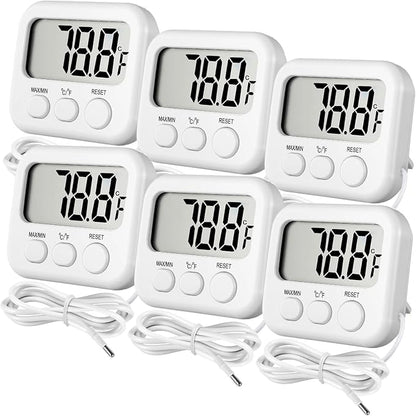 Kingdder 6 Pack Digital Thermometer with Magnetic Back External Sensor Fridge Thermometer Freezer Waterproof Room Temperature Monitor with LCD Display, Max/min Record Function for Kitchen Aquarium