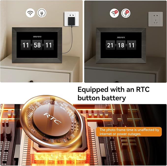 10.1 Inch Smart Digital Picture Frame with Wi-Fi 6, 32GB Storage, IPS Touch Screen, Auto-Rotation, Music Sync, Weather & Clock - Ideal Gift for Families