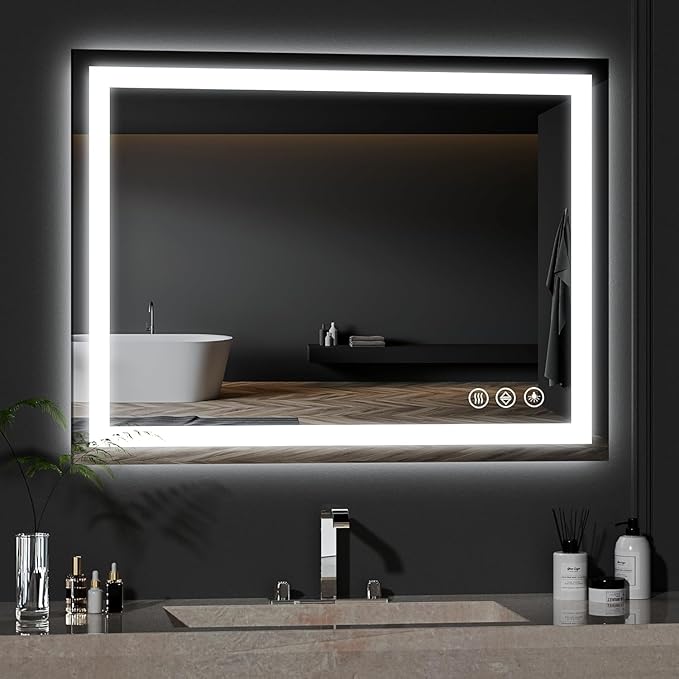 30"x36" LED Bathroom Mirror with Lights, Dimmable, Anti-Fog, Lighted Bathroom Vanity Mirror for Wall, Backlit + Front Lit, Memory Function, Shatter-Proof, Tempered Glass
