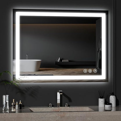 30"x36" LED Bathroom Mirror with Lights, Dimmable, Anti-Fog, Lighted Bathroom Vanity Mirror for Wall, Backlit + Front Lit, Memory Function, Shatter-Proof, Tempered Glass