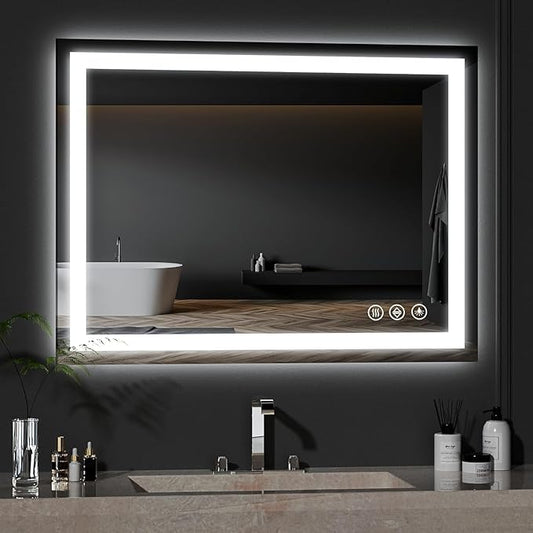 30"x36" LED Bathroom Mirror with Lights, Dimmable, Anti-Fog, Lighted Bathroom Vanity Mirror for Wall, Backlit + Front Lit, Memory Function, Shatter-Proof, Tempered Glass