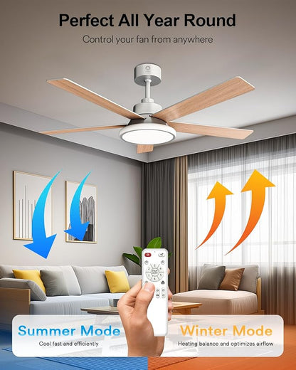 Lumary Smart Ceiling Fan with RGBAI Lights 52'', RGB & Stepless Color Temperature, Work with Alexa/Google/Remote, 46 Scenes, Modern Flush Mount Low Profile Ceiling Fan for Bedroom Kids Room, Silver