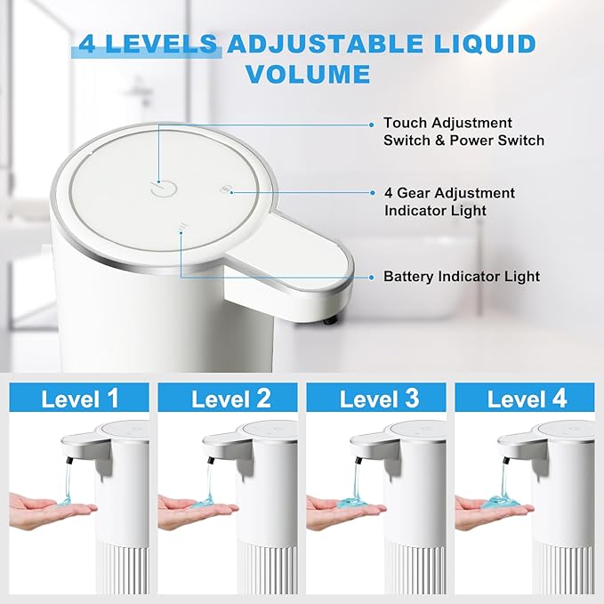 Automatic Soap Dispenser, 2 Pack White Touchless Liquid Soap Dispenser for Bathroom, 13.5 Fl Oz Plastic Electric Auto Dish Soap Dispensers Wall Mount for Kithcen with Adjustable Volume