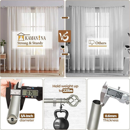 KAMANINA 2 Pack Curtain Rods 32 to 86 Inches (2.6-7.1ft), 3/4 Inch Curtain Rods for Windows Splicing Adjustable Single Drapery Rod with Twisted Cage Finial, for Indoor and Outdoor, Antique Silver