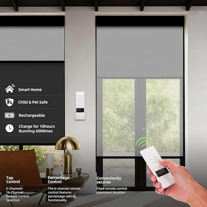 ZSTARR Motorized Day and Night Dual Smart Blind for Window with Valance Rechargeable Motor,Blackout Roller Shade Custom Size,with Valance Suitable for Home,Office (Full Blackout Pure Black)