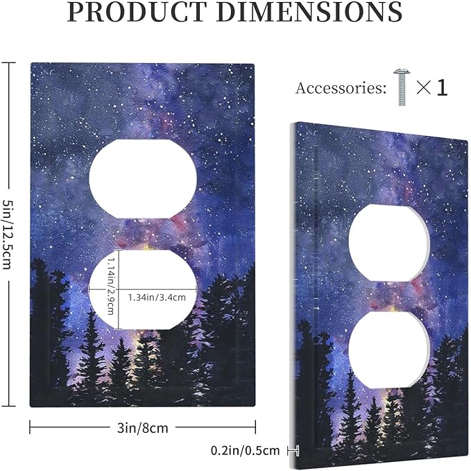 Outlet Covers Dream Milky Way Starry Forest Pine Watercolor Painting 1 Gang Duplex Electrical Receptacle Faceplate Light Switch Cover Wall Plate Decorative Switch Plates for Bedroom Home Decor