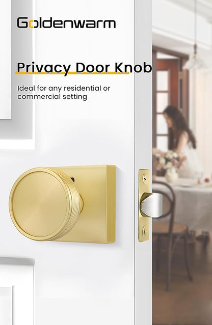 goldenwarm Gold Door Knobs Interior, Brushed Gold Door Knobs Square Privacy Door Knob for Bedroom Bathroom, Modern Heavy Duty Interior Doorknobs - 12 Pack Zinc-Alloy