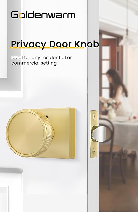 goldenwarm Gold Door Knobs Interior, Brushed Gold Door Knobs Square Privacy Door Knob for Bedroom Bathroom, Modern Heavy Duty Interior Doorknobs - 10 Pack Zinc-Alloy