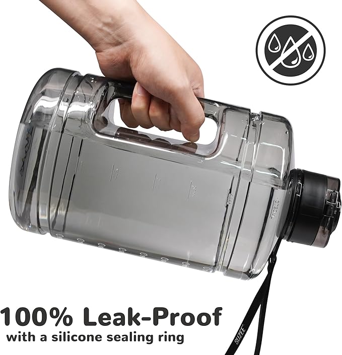 1 Gallon Water Bottle, Water Jug with Motivational Time Marker & Strap & Handle,Large-Capacity leakproof water bottles for Travel Sport Gym Outdoor（Clear