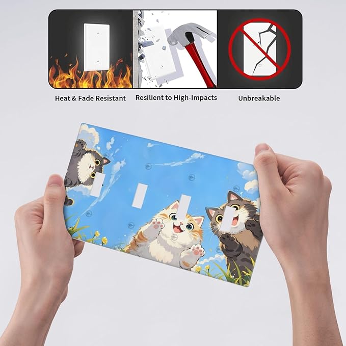 Light Switch Covers Orange Gray Cute Cat Sky Cloud Cat S Paw Quad Toggle Electrical Faceplate 4 Gang Wall Plate Decorative Switch Plates For Kids Room Nursery Decor