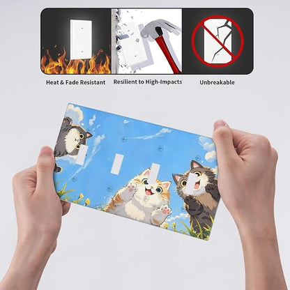 Light Switch Covers Orange Gray Cute Cat Sky Cloud Cat S Paw Quad Toggle Electrical Faceplate 4 Gang Wall Plate Decorative Switch Plates For Kids Room Nursery Decor