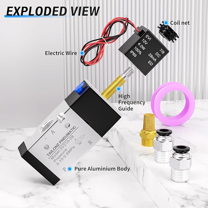 TAILONZ PNEUMATIC 1/8"NPT Solenoid Valve 3V110-06 DC12V Single Coil Pilot-Operated Electric 2 Position 3 Way Connection Type (Outlet wire)