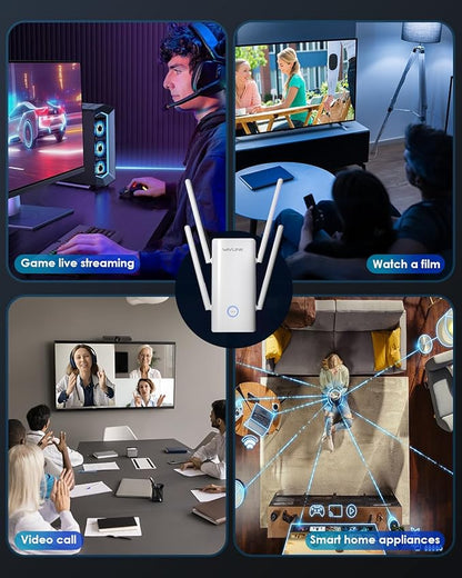 WAVLINK AX3000 WiFi 6 Extender - Internet Extender WiFi Booster with 5 High-Gain Antennas & Beamforming, Dual Band Whole Home Coverage, Gigabit Port, Repeater/AP/Router Mode for 256 Devices