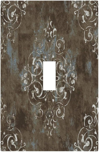Decorative Light Switch Plate Covers Gothic Vintage Abstract Brown Patterns 1 Gang Wall Plate Single Toggle Switch Cover Plate Jumbo Electrical Switchplate Receptacle Faceplate for Bedroom