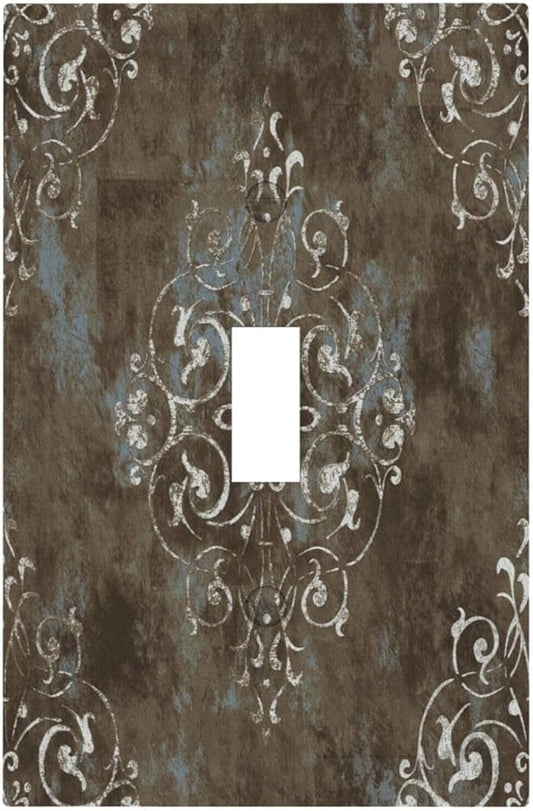 Decorative Light Switch Plate Covers Gothic Vintage Abstract Brown Patterns 1 Gang Wall Plate Single Toggle Switch Cover Plate Jumbo Electrical Switchplate Receptacle Faceplate for Bedroom