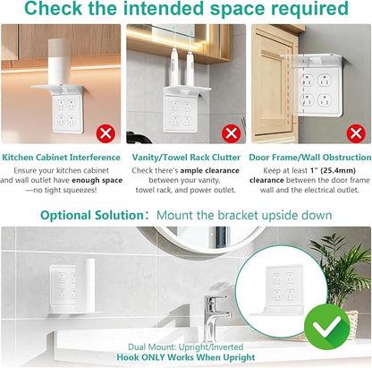 WALI Double Outlet Shelf Wall Holder – Bathroom Shelf Duplex for Electric Toothbrush, HomePod Mini, Echo Dot & Phone Charging – White-2 Packs (DLS002)