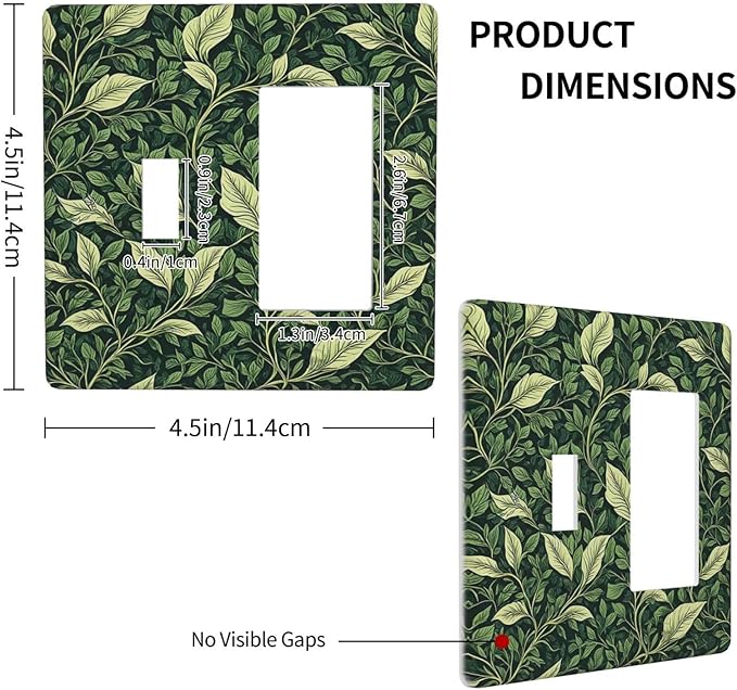 Vintage Green Plant Leaves 2 Gang Combo 1 Toggle 1 Rcoker Light Switch Covers Decorative Switch Plates Electrical Switch Plates and Outlet Covers for Home Art Decor 4.5 X 4.5 IN
