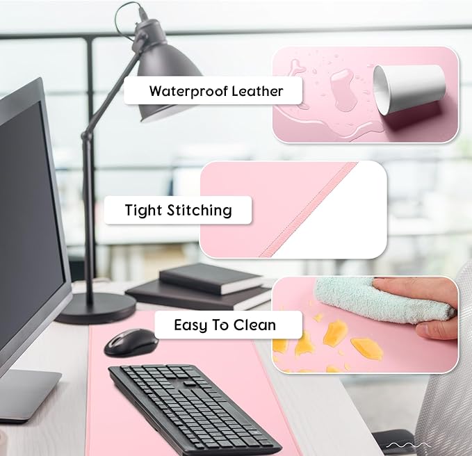 Konohan Heated Large Desk Mat PU Leather Warm Mouse Pad with 5 Heating Level & 4 Hour Auto Shut-Off Heating Keyboard Pad Warmer Gaming Mice Mat Only Supports 110v(Pink Color,23.6"x 14.2")
