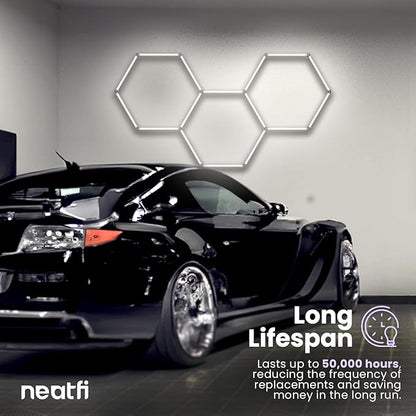 Neatfi LED Hexagon Garage Lights, 9,000 Lumens, 6500K, 90W, Hexagon Lights for Garage, Car Detailing, Auto Shops, Barber Shop, Basements, Warehouses, Beauty Salon, & Gyms (Cool White, 3 Hex)