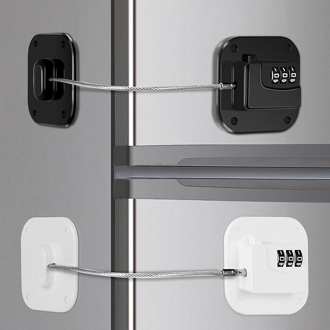Refrigerator Lock, Combination Lock for Refrigerator Cabinets, Drawers, Heavy Duty Fridge Lock, Easy Install No Keys Needed (Black&White-2 Pack)