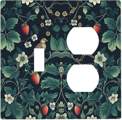 Wallplates Strawberry Birds Flowers Plant Morris Floral 1 Toggle 1 Duplex Switch Plate Electrical GFCI Faceplate Decorative Light Switch Covers for Bedroom Farmhouse Decor