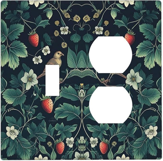 Wallplates Strawberry Birds Flowers Plant Morris Floral 1 Toggle 1 Duplex Switch Plate Electrical GFCI Faceplate Decorative Light Switch Covers for Bedroom Farmhouse Decor