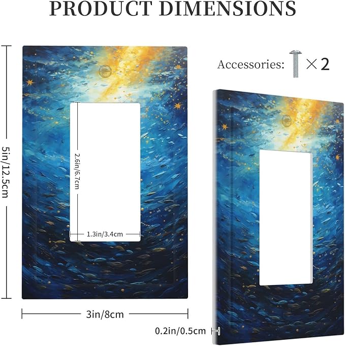 Decorative Outlet Covers Dream Ocean Underwater World Fish Shoal 1 Gang Single Rocker Light Switch Cover Plate Wall Plates GFCI Faceplate for Kids room Nursery Decor