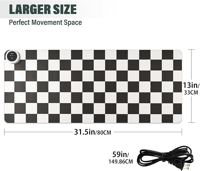 Checkered Black and White Heated Desk Pad Mouse Pad 31.5x13 Inch PU Leather Desk Mat with 3 Heat Levels Large Mouse Gaming Computer Laptop Mat