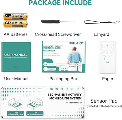 Bed Alarms for Elderly - Under & On Mattress Wireless Sensor Pad & Pager with Early & Exit Alarm Modes - Bed Alarms and Fall Prevention for Elderly and Dementia Patients - Replaceable Battery