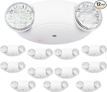 LIT-PaTH LED Emergency Lighting Fixtures with 2 LED Bug Eye Heads and Back Up Batteries- US Standard Exit Light, UL 924 and CEC Qualified, 120/277 Voltage, White, 12-Pack