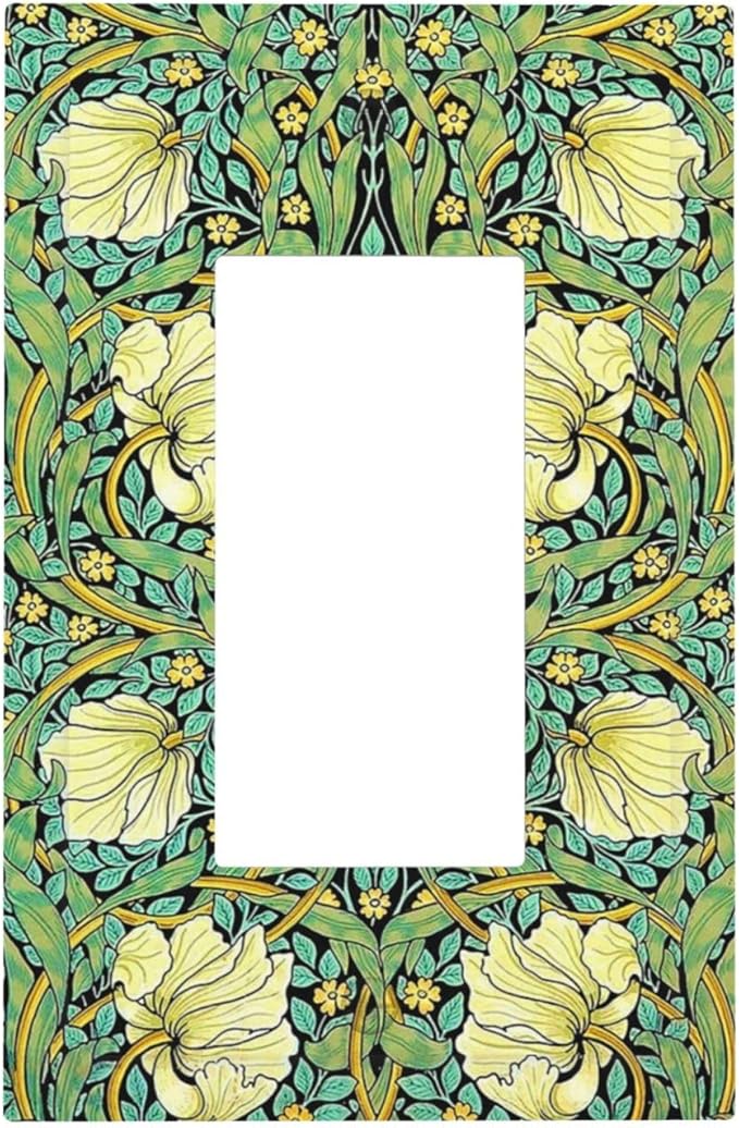 Decorative Outlet Covers William Morris Vintage Floral Yellow Flowers Green Leaf 1 Gang Single Rocker Light Switch Cover Plate Wall Plates GFCI Faceplate for Bedroom living Room Decor