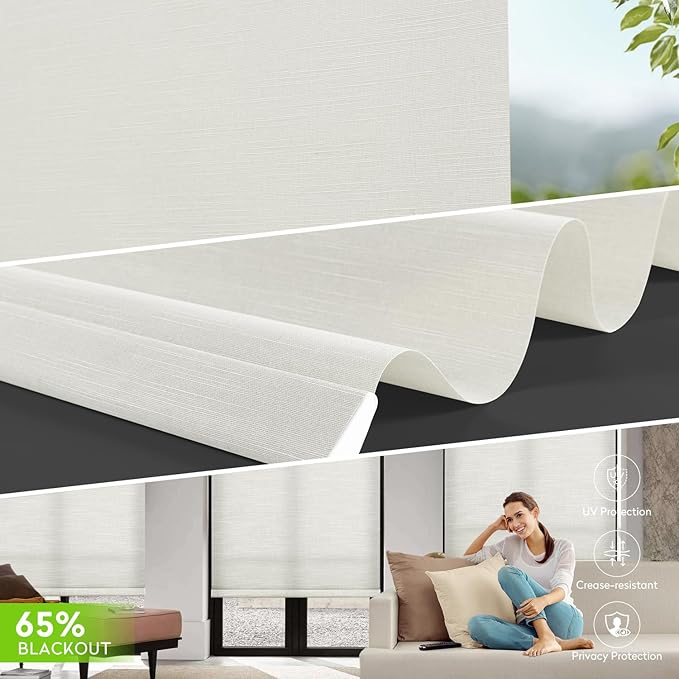 ZSTARR Motorized Light Filtering Roller Blinds with Remote Control,Rechargeable Smart Window Shades Compatible with Alexa Google via Hub,Fabric Wrapped Valance, Custom Size (Light Beige)