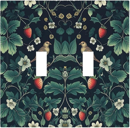 Decorative Switch Plates Strawberry Birds Flowers Plant Morris Floral 2 Gang Double Toggle Outlet Light Switch Cover Wall Plate Electrical Faceplate for Bedroom Farmhouse Decor