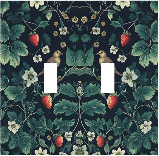 Decorative Switch Plates Strawberry Birds Flowers Plant Morris Floral 2 Gang Double Toggle Outlet Light Switch Cover Wall Plate Electrical Faceplate for Bedroom Farmhouse Decor