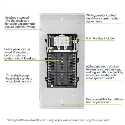 Leviton 20 Space, 20 Circuit Indoor Load Center with 100 Amp Main Circuit Breaker, LP210-BPD