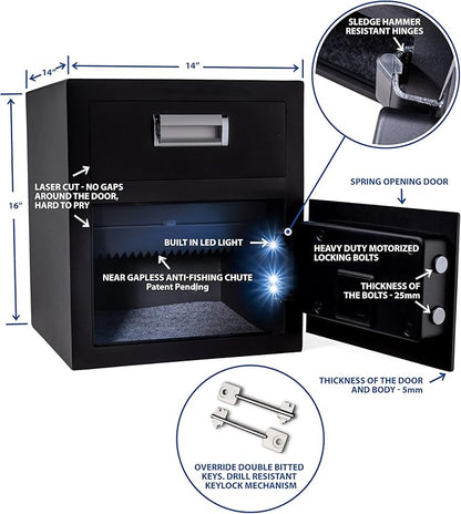 Viking Security Safe VS-40DS Heavy Duty Depository Safe with Drop Slot – Digital Keypad Money Safe for Cash, Business, Home, Office, Retail – Anti-Fish Design, LCD Display, Motorized Lock, Backup Key