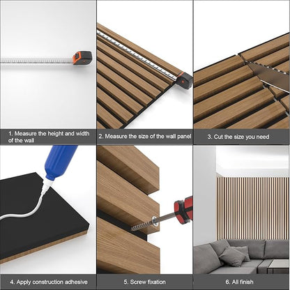 Yuzzy Acoustic Wood Slat Wall Panels - 48" x 22" Teak Fluted Sound Absorbing Panel for Wall and Ceiling - 4 Pcs Wall Panels for Interior Wall Decor for Homes, Offices, Studios