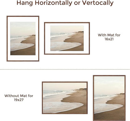 Solid Oak Wood Frame - 19x27, Matted to 16x21, Real Glass, Walnut Color, 1 Pack