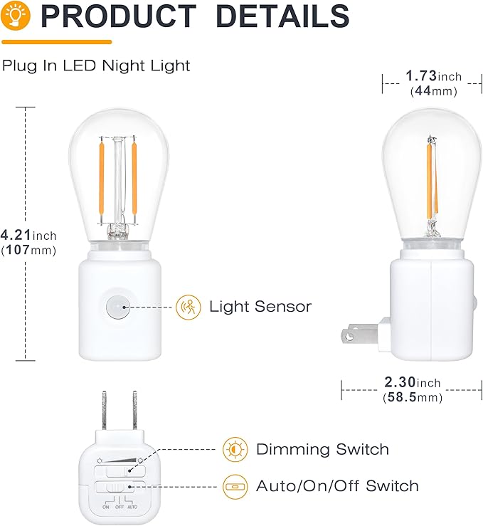 LED Motion Sensor Night Light, 2-Pack, Motion Activated Night Light, Night Lights Plug into Wall Motion Sensor, 2700K Warm, Adjustable Brightness 10-100LM, for Kids Adults Bathroom Bedroom