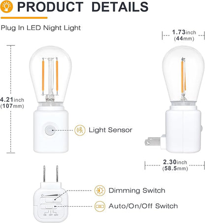 LED Motion Sensor Night Light, 2-Pack, Motion Activated Night Light, Night Lights Plug into Wall Motion Sensor, 2700K Warm, Adjustable Brightness 10-100LM, for Kids Adults Bathroom Bedroom