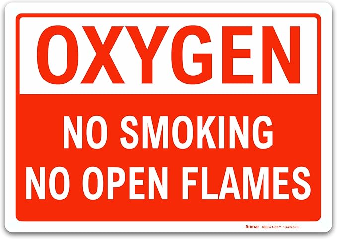 Brimar - 14 x 10" - Oxygen No Smoking No Open Flames Sign - 3.5 Mil InfiniStick™ Vinyl Label - Clear Warning - Easy Installation