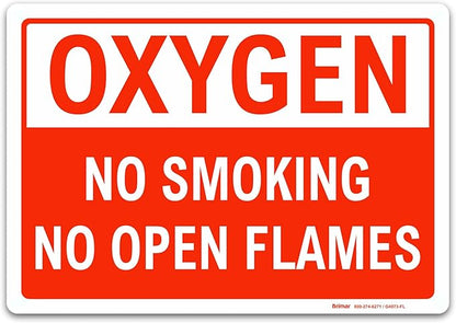 Brimar - 14 x 10" - Oxygen No Smoking No Open Flames Sign - 3.5 Mil InfiniStick™ Vinyl Label - Clear Warning - Easy Installation