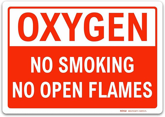 Brimar - 10 x 7" - Oxygen No Smoking No Open Flames Sign - 3.5 Mil InfiniStick™ Vinyl Label - Clear Message - Easy Installation