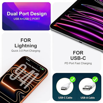 20W USB C Fast Charger, 3Pack Durable Dual Port PD 3.0 with USB A Wall Charger Block for iPhone, iPad Pro, AirPods Pro, Samsung Galaxy, Motorola, LG, Google Pixel Brick Plug Power Adapter(Green)