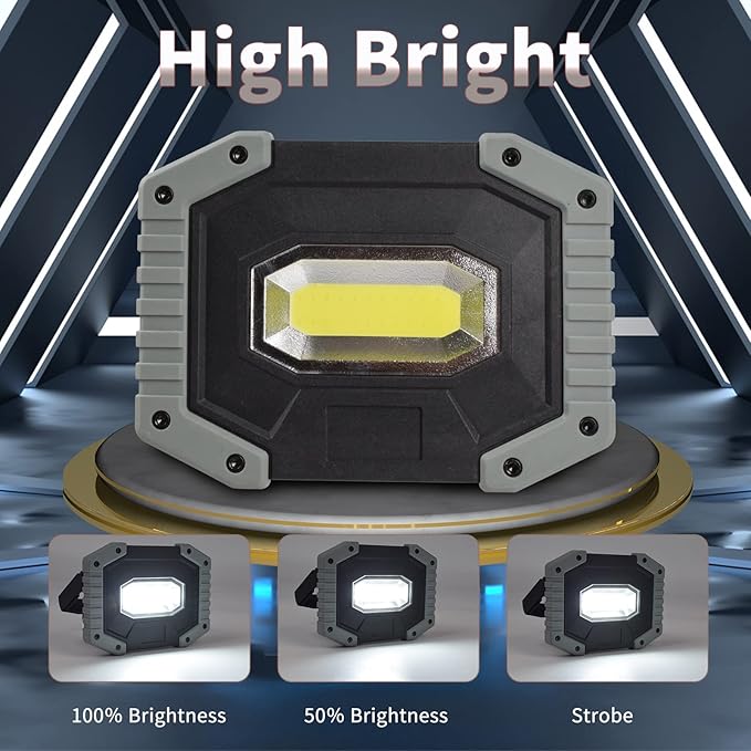 OTYTY LED Work Light 2-Pack, 30W 1500LM Portable Rechargeable Flood Lights with Magnetic Base, 4200mAh Battery for Outdoor, Camping, Hiking, Emergency, Car Repairing, Job Site Lighting (W841 Grey)